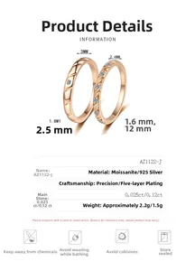 Detailed technical diagram showing S925 sterling silver moissanite ring dimensions and specs