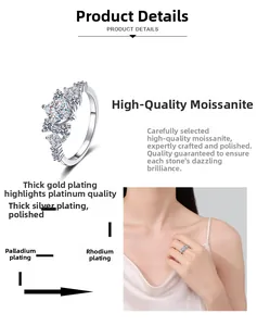 Detail of square moissanite ring with multi-layer plating process and side stones