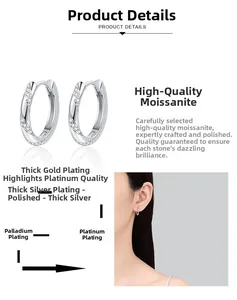 Detail showing multi-layer silver and rhodium plating process on moissanite hoop earrings