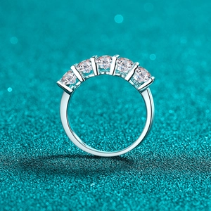 Elegant S925 sterling silver ring with five oval moissanite stones in a row design