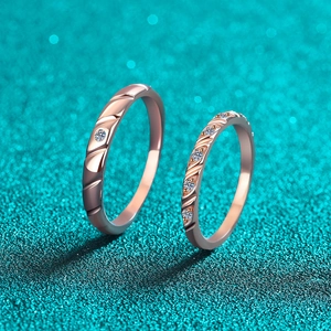Champagne Gold S925 Sterling Silver Moissanite Couple Rings Set Minimalist Geometric Twill Moissanite Rings For Lover Gift