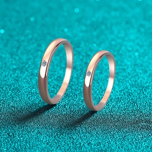 925 Sterling Silver Moissanite Couple Ring Champagne Gold Minimalist Inlaid Polished Ring For Men Women Anniversary Jewelry Gift