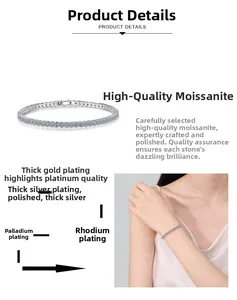 Nahaufnahme des S925 Sterling Silber Moissanit-Tennisarmbands mit sicherem Verschluss und Goldauflage