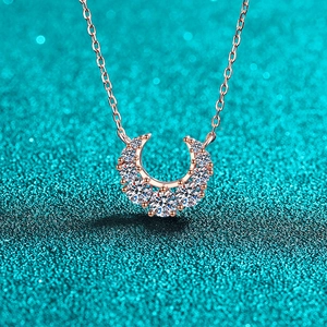 Collier en Argent Sterling 925 Moissanite Or Champagne Pendentif Croissant Fer à Cheval Bijoux pour Femmes Cadeau