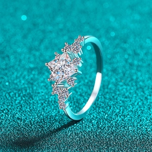 S925 Sterling Silver Moissanite Ring For Women Square Geometric Design Zirconia Inlaid Luxury Wedding Band Finger Jewelry