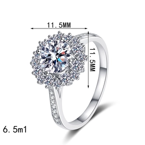 S925 sterling silver moissanite sunflower halo ring with sparkling side diamonds