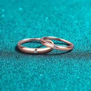 Polished S925 sterling silver couple rings with champagne gold finish and single diamond