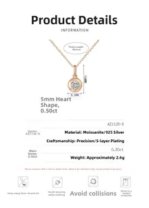 Détails du collier cœur en argent 925 avec moissanite et dimensions du pendentif