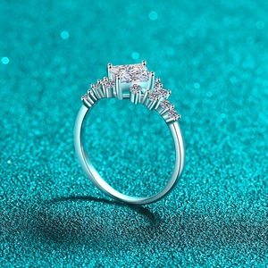 Elegant S925 sterling silver ring with square moissanite and asymmetrical stones