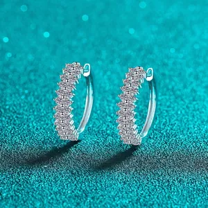 Boucles d'Oreilles Créoles en Argent Sterling 925 Moissanite pour Femme Bijoux Électroplaqués Incrustés de Strass de Luxe