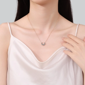 Collier élégant en argent S925 avec pendentif fer à cheval et zircons bleus