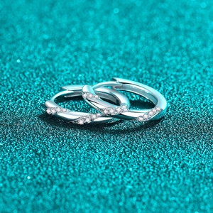 Elegant S925 sterling silver moissanite hoop earrings with diagonal textured micro-pave