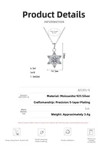 Detail view of snowflake pendant with 1ct moissanite and size dimensions information