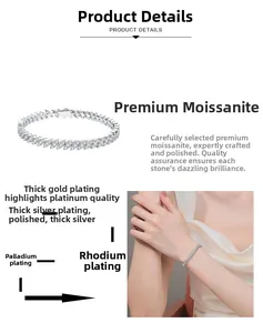 Close-up of S925 sterling silver moissanite bracelet with multi-layer plating details
