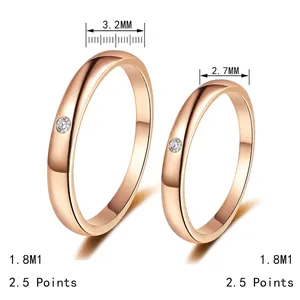 Minimalist S925 sterling silver couple rings in rose gold with small round diamonds