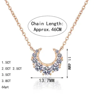 Collier croissant de lune en argent S925 avec pendentif fer à cheval or rose et zircon