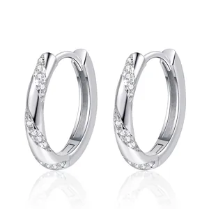 Elegant S925 sterling silver twist hoop earrings with sparkling moissanite pavé stones
