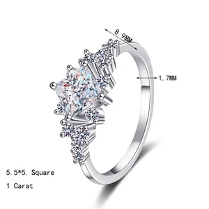 Elegant S925 sterling silver princess cut moissanite ring with diamond accents