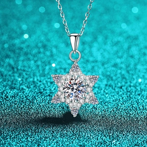 925 Sterling Silver Moissanite Snowflake Pendant Necklace Light Luxury Hexagram Zirconia Star Choker Chain Jewelry For Women