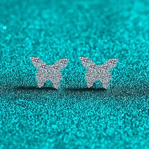 S925 Sterling Silver Butterfly Stud Earrings For Women Shiny Moissanite Inlaid Minimalist Elegant Daily Jewelry Accessories