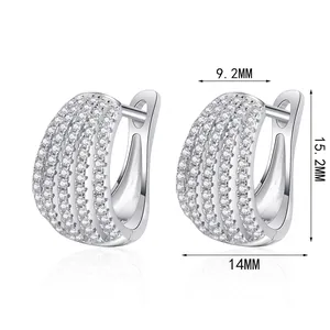 S925 sterling silver huggie earrings with 138 micro-pave small round moissanite stones
