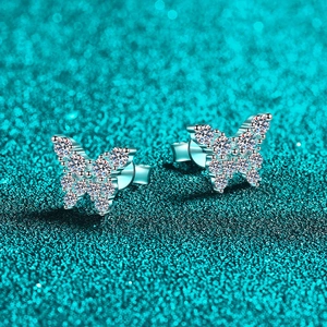 Sparkling S925 sterling silver butterfly earrings with moissanite pave setting