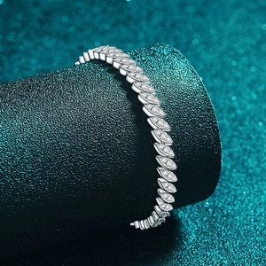 Sparkling S925 sterling silver marquise link bracelet with full moissanite stones