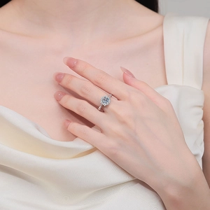 Bague classique en argent S925 et moissanite avec design tournesol pour cadeau