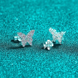 Sparkling S925 sterling silver butterfly stud earrings with full moissanite stones