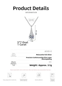 Detailed specs for S925 silver moissanite necklace with pear-shaped water drop pendant