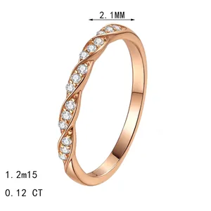 S925 Sterlingsilber Moissanit Ring mit Champagnergold Band und 0,12ct Besatz