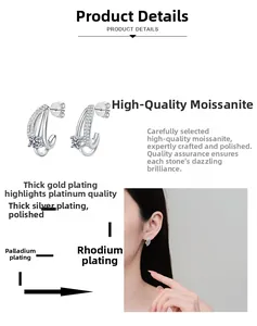 Detailed view of S925 sterling silver moissanite earrings with multi-layer plating