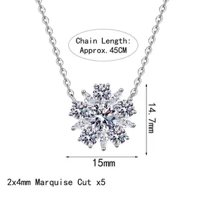 S925 sterling silver sunflower necklace with moissanite pendant and 45cm chain