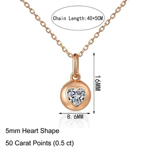 Collier en argent S925 doré champagne avec pendentif cœur et moissanite de 50 points