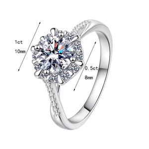 Bague classique en argent S925 moissanite design tournesol avec pierre de 1 ct