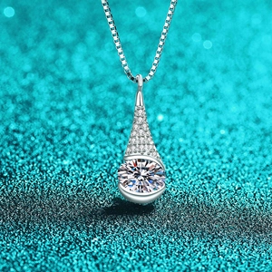 925 Sterling Silver Moissanite Necklace For Women Water Drop Pendant Brilliant Cut Gemstone Box Chain Luxury Jewelry Gift