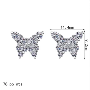Sparkling S925 sterling silver butterfly stud earrings with clear moissanite stones