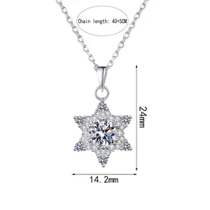 S925 Sterling Silver Moissanite Snowflake Necklace, 24mm Pendant with 40+5cm Chain