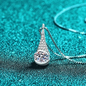 Elegant 925 sterling silver necklace with teardrop moissanite pendant on a box chain