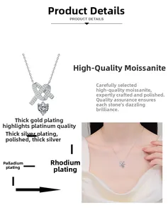 Détail du collier cœur en argent S925 avec moissanite et photo portée par le modèle