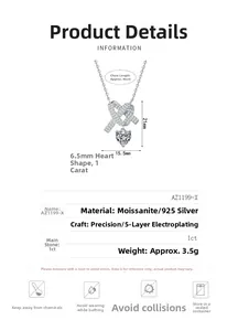 Spécifications détaillées du collier en argent S925 avec moissanite cœur de 1ct