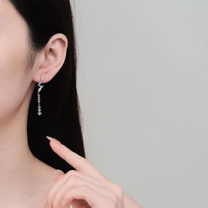 Elegant S925 sterling silver moissanite tassel earrings with long flowing zircon drops