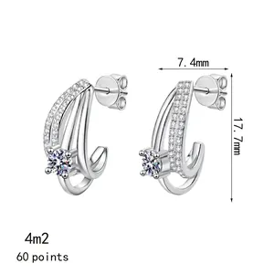 0.6ct moissanite S925 sterling silver J-hoop earrings with 17.7mm double-layered design