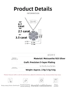 Detailed S925 sterling silver sunflower necklace specifications with size and weight charts