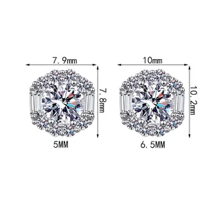 S925 sterling silver moissanite stud earrings in 1ct and 2ct size comparison chart