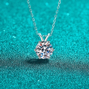 925 Sterlingsilber Moissanit Zirkonia Anhänger Halskette Sechs Krallen Rundschliff Hasenohr Minimalistische Schlüsselbeinkette