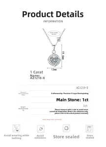 Detailed specs of S925 sterling silver heart necklace with 1ct moissanite pendant