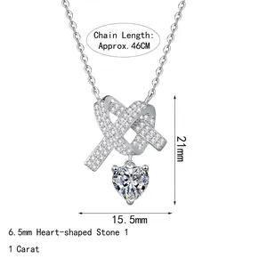 Collier coeur en argent S925 avec pendentif moissanite 1ct et dimensions détaillées
