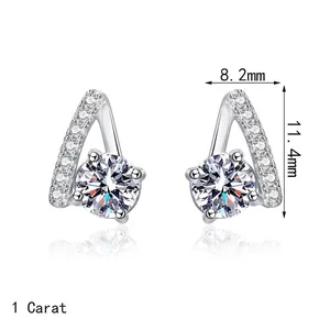 Elegant 925 sterling silver V-shaped moissanite stud earrings 1ct with geometric design