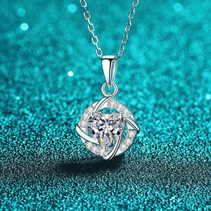 S925 Sterling Silver Moissanite Heart Pendant Necklace For Women Zirconia Sparkling Swirl Clavicle Chain Fine Jewelry Gift